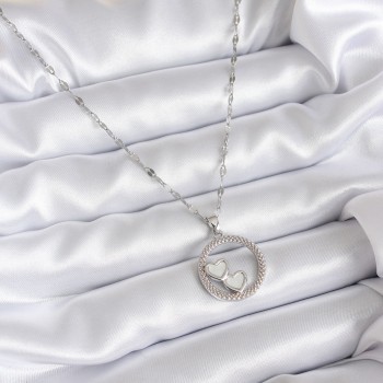 316L Çelik Zincir Gümüş Renk İşleme Detay Halka Kalp Model Kadın Kolye