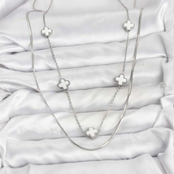316L Çelik Zincir Gümüş Renk İtalyan Zincirli Yonca Model Kadın Kolye