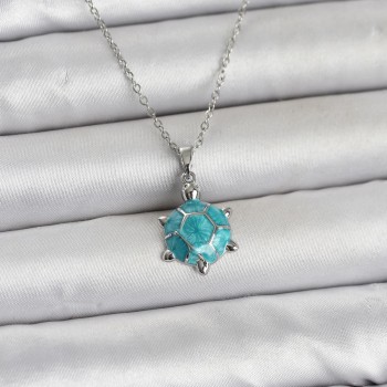 316L Çelik Zincir Gümüş Renk Kaplumbağa Model Kadın Kolye