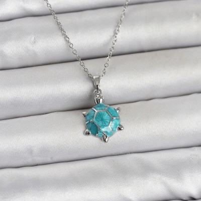 316L Çelik Zincir Gümüş Renk Kaplumbağa Model Kadın Kolye