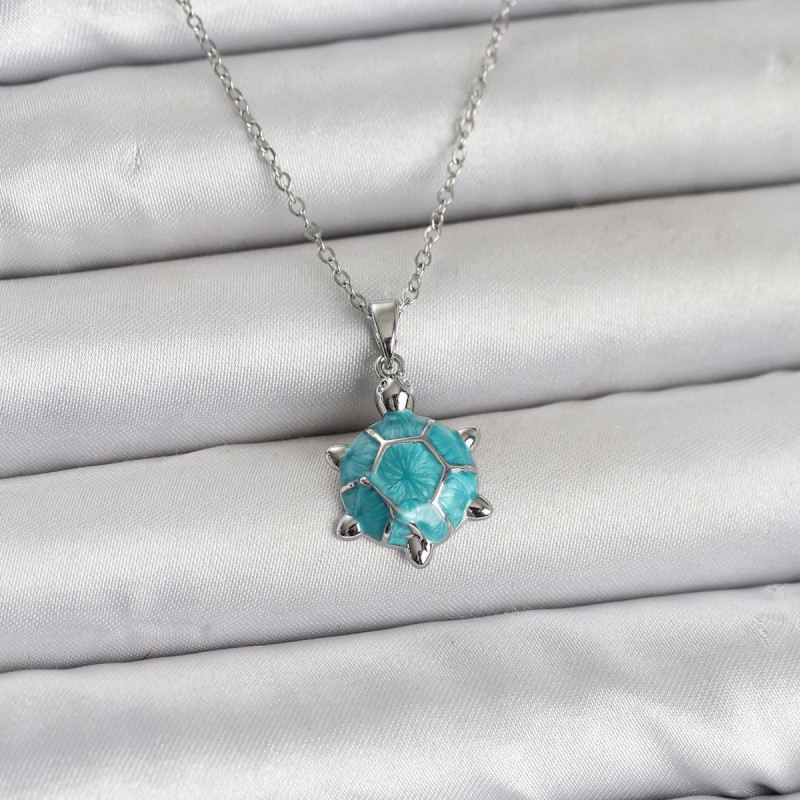 316L Çelik Zincir Gümüş Renk Kaplumbağa Model Kadın Kolye