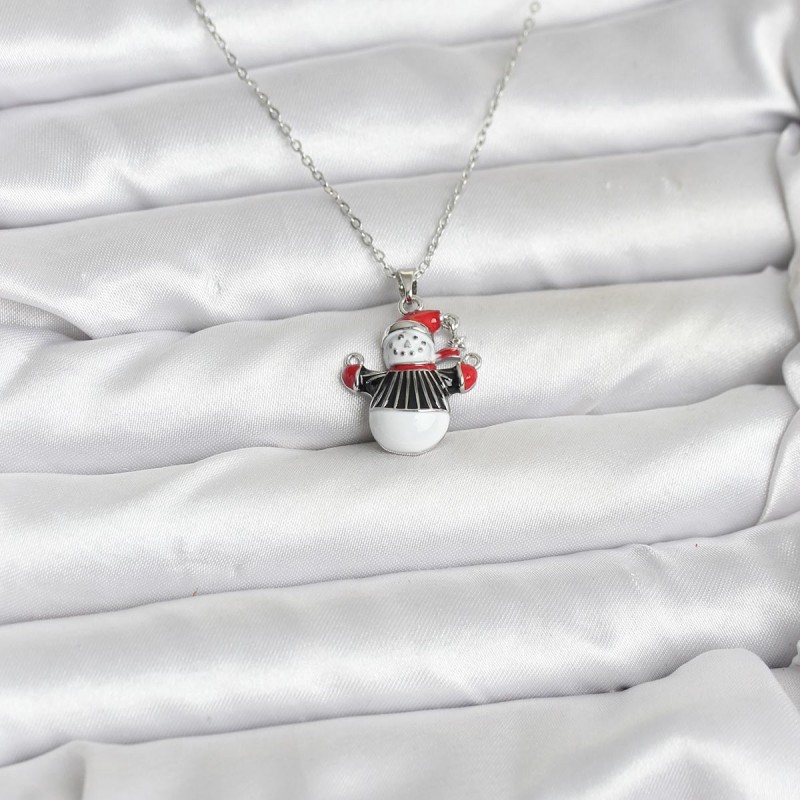 316L Çelik Zincir Gümüş Renk Kardan Adam Figürlü Yılbaşı Temalı Kadın Kolye