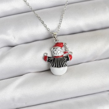 316L Çelik Zincir Gümüş Renk Kardan Adam Figürlü Yılbaşı Temalı Kadın Kolye