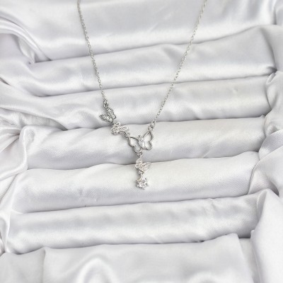 316L Çelik Zincir Gümüş Renk Kelebek Model Kadın Kolye