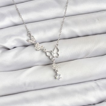 316L Çelik Zincir Gümüş Renk Kelebek Model Kadın Kolye