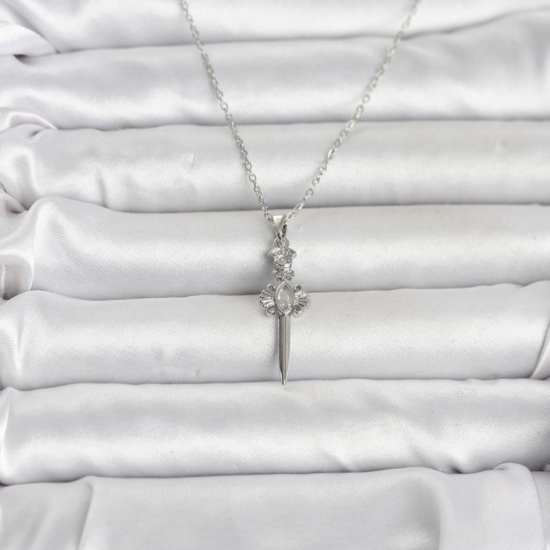 316L Çelik Zincir Gümüş Renk Kılıç Model Kadın Kolye