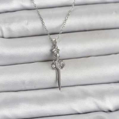 316L Çelik Zincir Gümüş Renk Kılıç Model Kadın Kolye