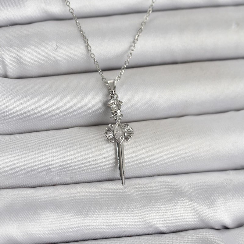 316L Çelik Zincir Gümüş Renk Kılıç Model Kadın Kolye