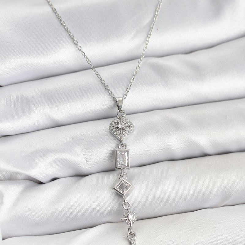 316L Çelik Zincir Gümüş Renk Kutup Yıldızı Enerji Model Kadın Y Kolye