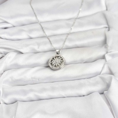 316L Çelik Zincir Gümüş Renk Kutup Yıldızı Kapaklı Model Kadın Kolye