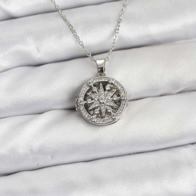 316L Çelik Zincir Gümüş Renk Kutup Yıldızı Kapaklı Model Kadın Kolye