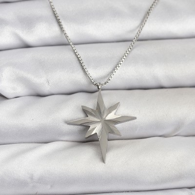 316L Çelik Zincir Gümüş Renk Kutup Yıldızı Model 60 cm Zincir Kadın Kolye