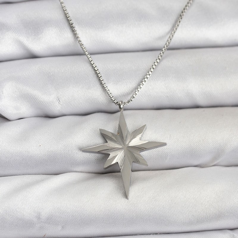 316L Çelik Zincir Gümüş Renk Kutup Yıldızı Model 60 cm Zincir Kadın Kolye