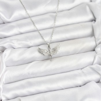 316L Çelik Zincir Gümüş Renk Melek Model Kadın Kolye