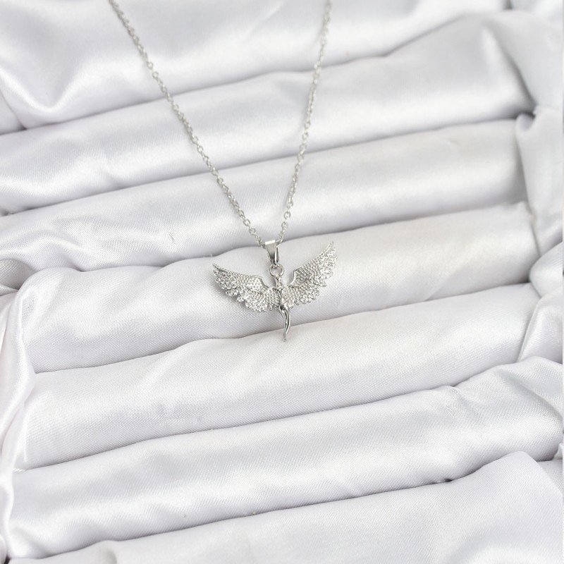 316L Çelik Zincir Gümüş Renk Melek Model Kadın Kolye