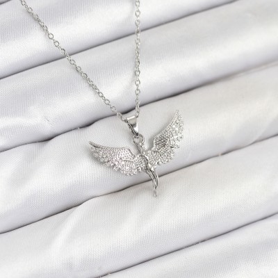 316L Çelik Zincir Gümüş Renk Melek Model Kadın Kolye