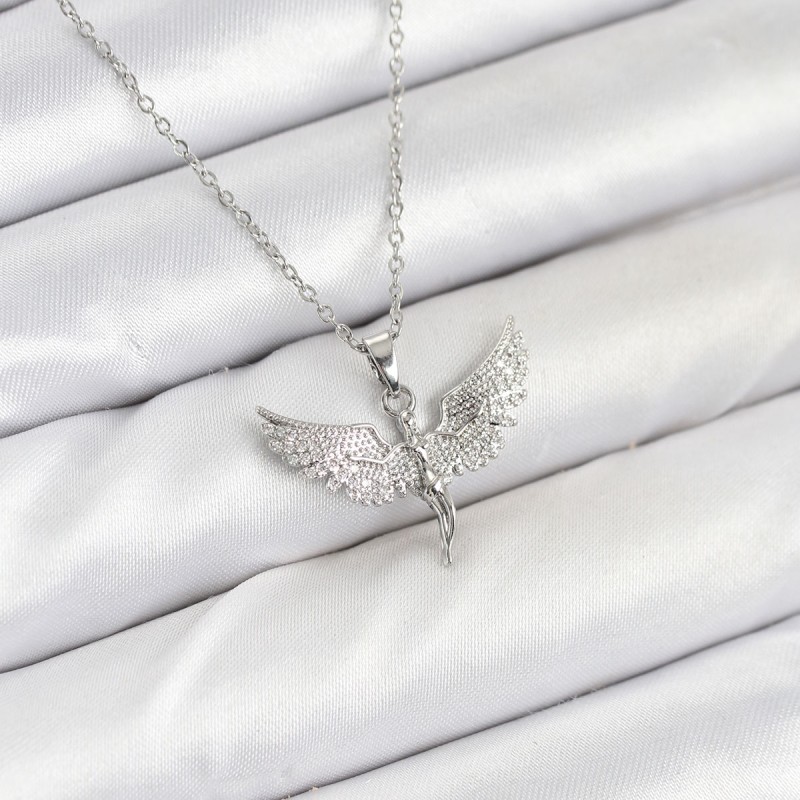 316L Çelik Zincir Gümüş Renk Melek Model Kadın Kolye