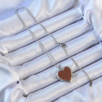 316L Çelik Zincir Gümüş Renk Mineli İçi Açılan Kalp Kolye