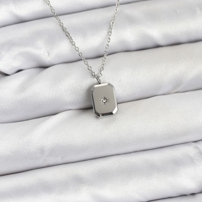316L Çelik Zincir Gümüş Renk Minimal Kutup Yıldızı Model Kadın Kolye