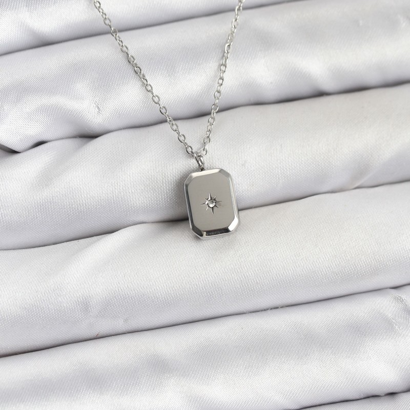 316L Çelik Zincir Gümüş Renk Minimal Kutup Yıldızı Model Kadın Kolye