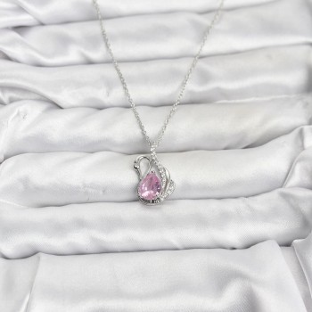 316L Çelik Zincir Gümüş Renk Pembe Kuğu Model Zirkon Taşlı Kadın Kolye