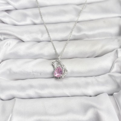 316L Çelik Zincir Gümüş Renk Pembe Kuğu Model Zirkon Taşlı Kadın Kolye