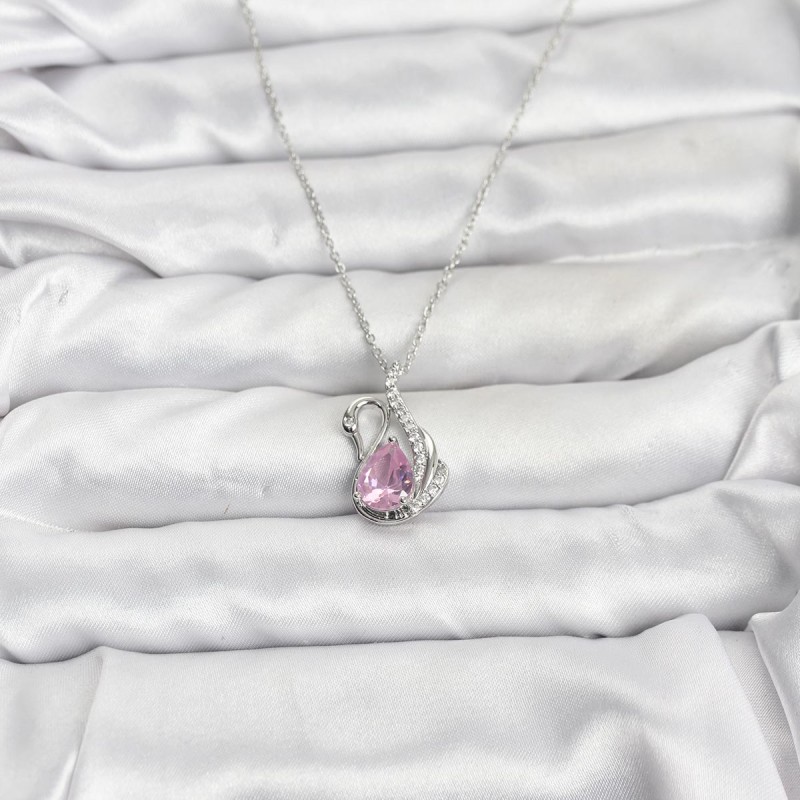 316L Çelik Zincir Gümüş Renk Pembe Kuğu Model Zirkon Taşlı Kadın Kolye