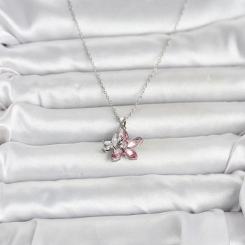 316L Çelik Zincir Gümüş Renk Pembe Lotus Model Kadın Kolye