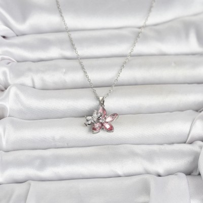 316L Çelik Zincir Gümüş Renk Pembe Lotus Model Kadın Kolye