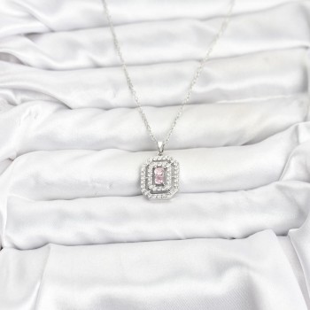 316L Çelik Zincir Gümüş Renk Plaka Model Zirkon Taşlı Kadın Kolye