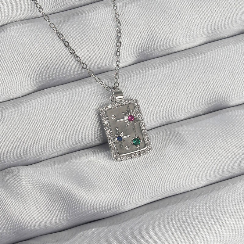 316L Çelik Zincir Gümüş Renk Renkli Zirkon Taşlı Vintage Kolye