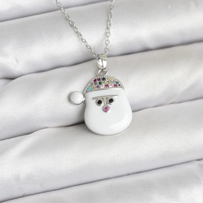 316L Çelik Zincir Gümüş Renk Şapkalı Kardan Adam Kafası Model Yılbaşı Temalı Kadın Kolye