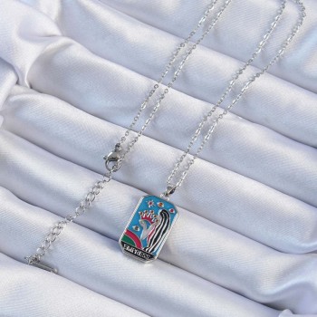 316L Çelik Zincir Gümüş Renk Taç ve Kız Figürlü Renkli Mineli Tarot Kolye