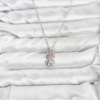 316L Çelik Zincir Gümüş Renk Teddy Bear Model Zirkon Taşlı Kadın Kolye