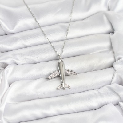 316L Çelik Zincir Gümüş Renk Uçak Model Kadın Kolye