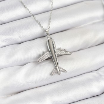 316L Çelik Zincir Gümüş Renk Uçak Model Kadın Kolye