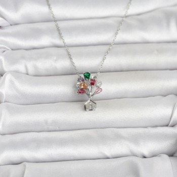 316L Çelik Zincir Gümüş Renk Uçan Balon Ev Figür Kadın Kolye