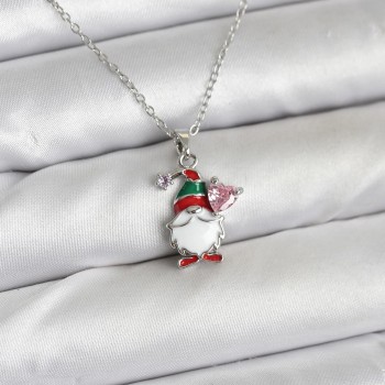 316L Çelik Zincir Gümüş Renk Yılbaşı Teması Kadın Kolye