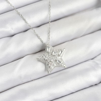 316L Çelik Zincir Gümüş Renk Yıldız Model Kadın Kolye