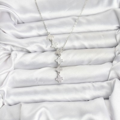 316L Çelik Zincir Gümüş Renk Yonca Model Kadın Kolye