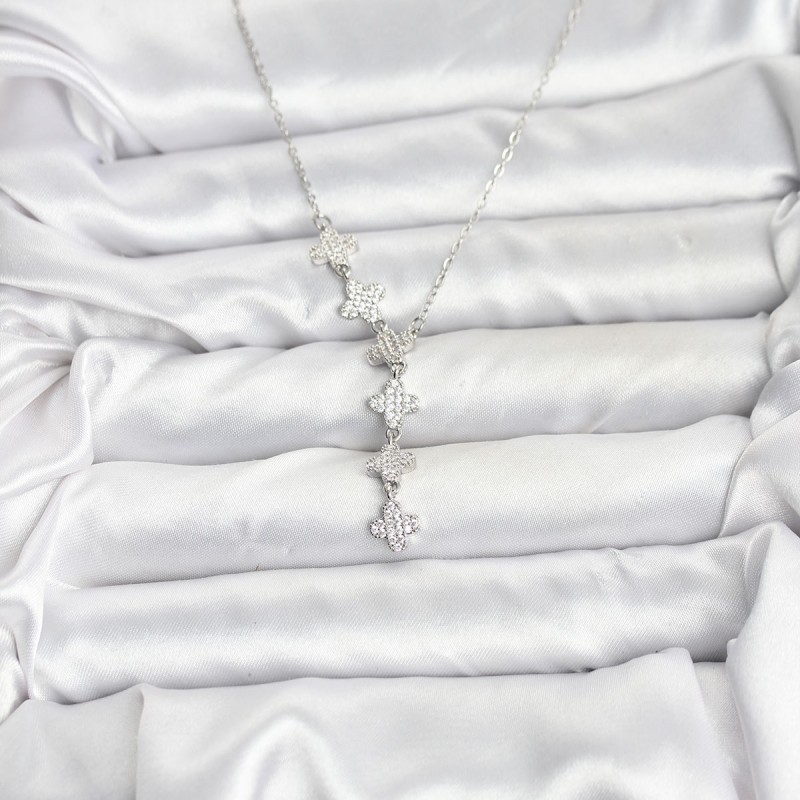 316L Çelik Zincir Gümüş Renk Yonca Model Kadın Kolye