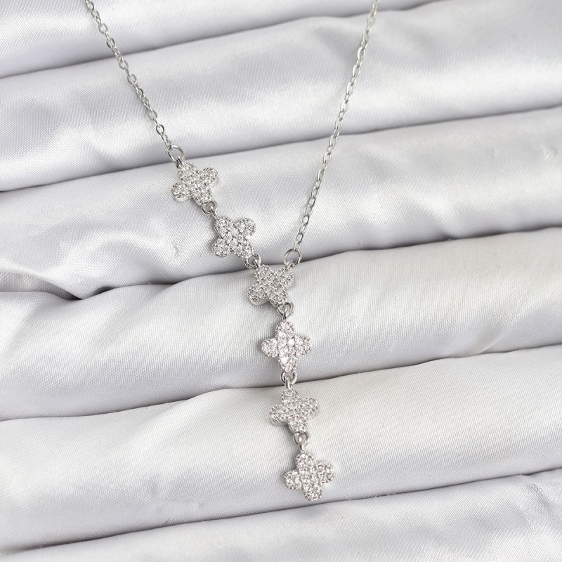 316L Çelik Zincir Gümüş Renk Yonca Model Kadın Kolye