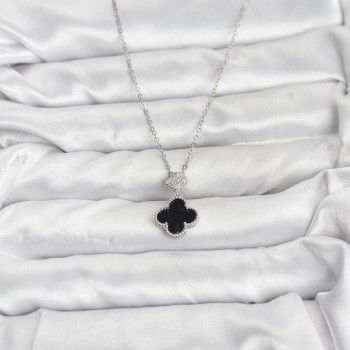 316L Çelik Zincir Gümüş Renk Yonca Model Zirkon Taşlı Kadın Kolye