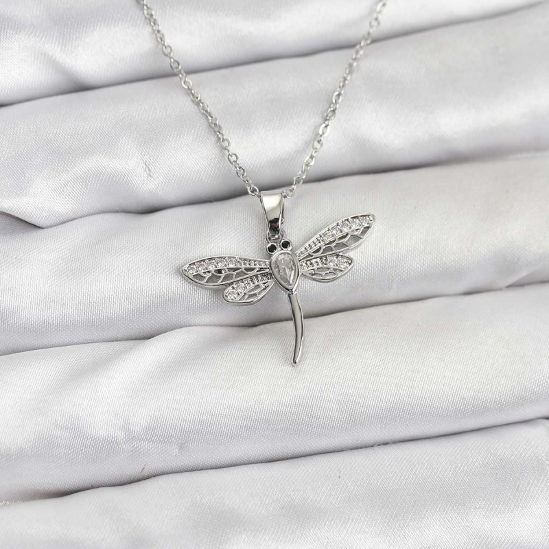 316L Çelik Zincir Gümüş Renk Yusufçuk Model Kadın Kolye