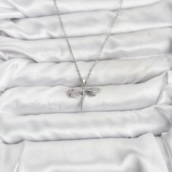 316L Çelik Zincir Gümüş Renk Yusufçuk Model Zirkon Taşlı Kadın Kolye