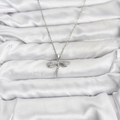 316L Çelik Zincir Gümüş Renk Yusufçuk Model Zirkon Taşlı Kadın Kolye