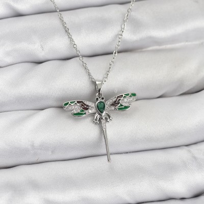 316L Çelik Zincir Gümüş Renk Yusufçuk Model Zirkon Taşlı Kadın Kolye