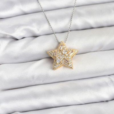 316L Çelik Zincir Gümüş Renk Zincirli Gold Yıldız Model Kadın Kolye