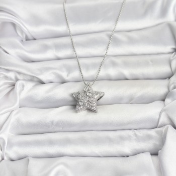 316L Çelik Zincir Gümüş Renk Zincirli Gümüş Yıldız Model Kadın Kolye