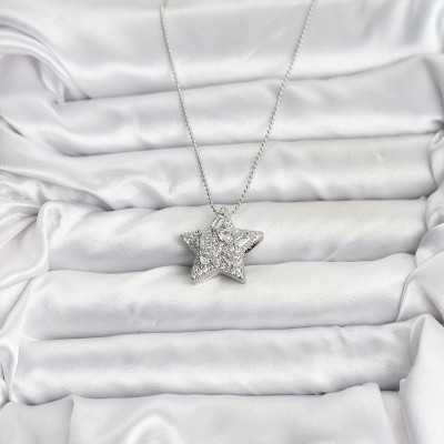 316L Çelik Zincir Gümüş Renk Zincirli Gümüş Yıldız Model Kadın Kolye